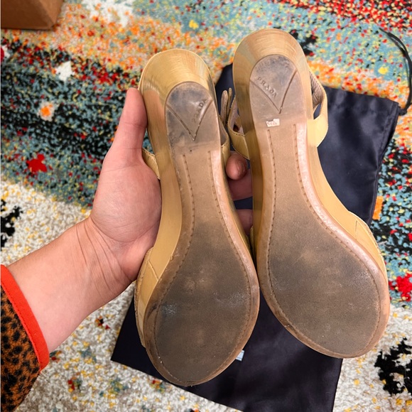 Prada Nude Patent Wedge Heel Sandals - Picture 5 of 8